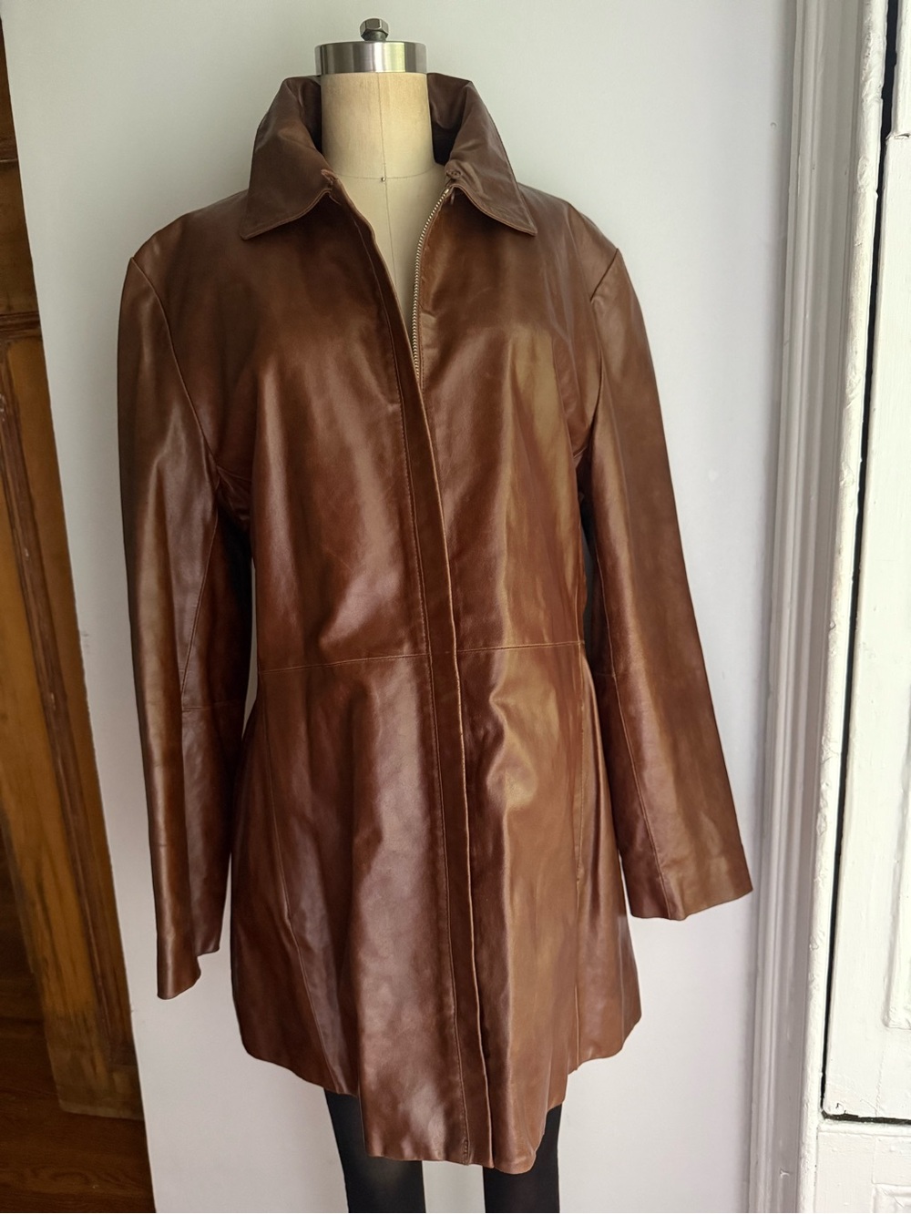Nicole Miller 90s Chestnut Leather Car Coat Quilted Lined Luxe Jacket Medium